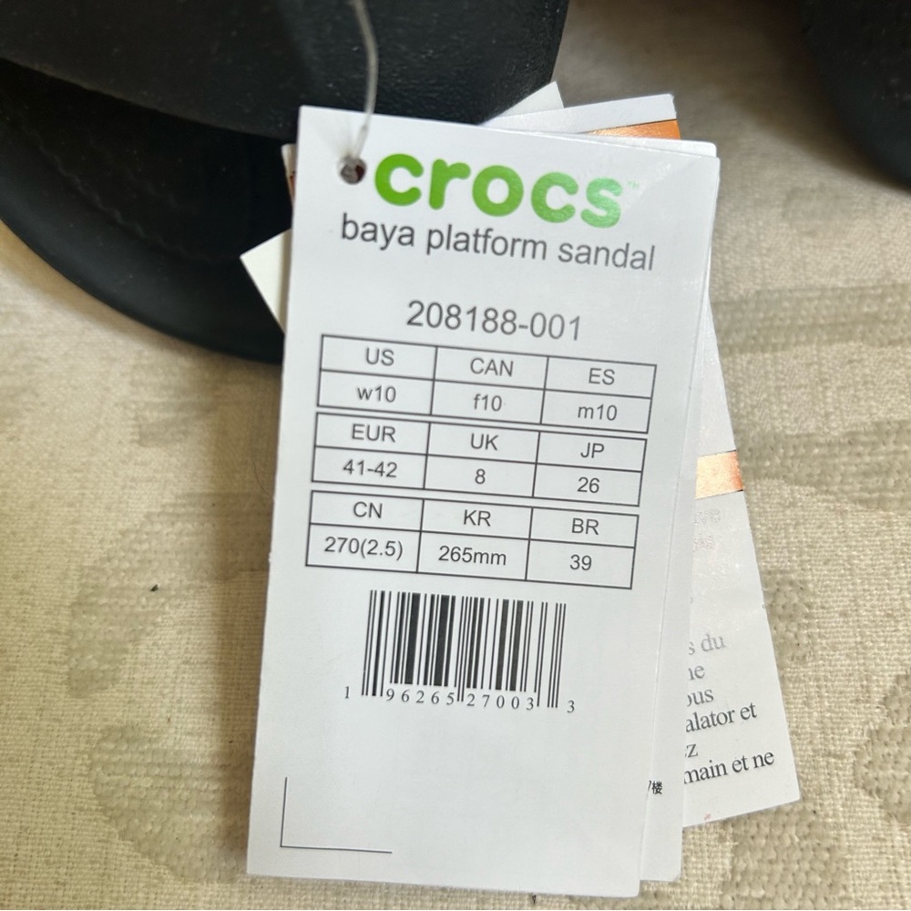 CROCS Baya Platform Slip On Black Sandal, Unisex W-10, M-8 NWT - Picture 4 of 8